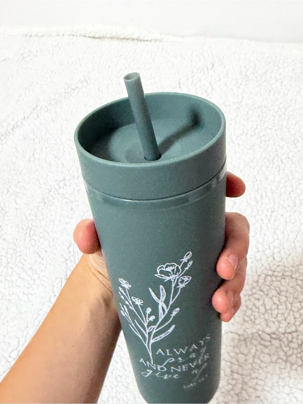 Evergreen Floral Straw Tumbler - Reusable Drink Cup. Christian Appreciation Gift